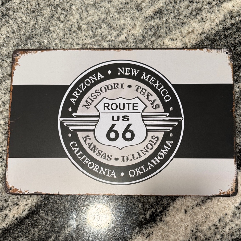 Vintage Route 66 Metal Sign - Black and White - Picture 2 of 10